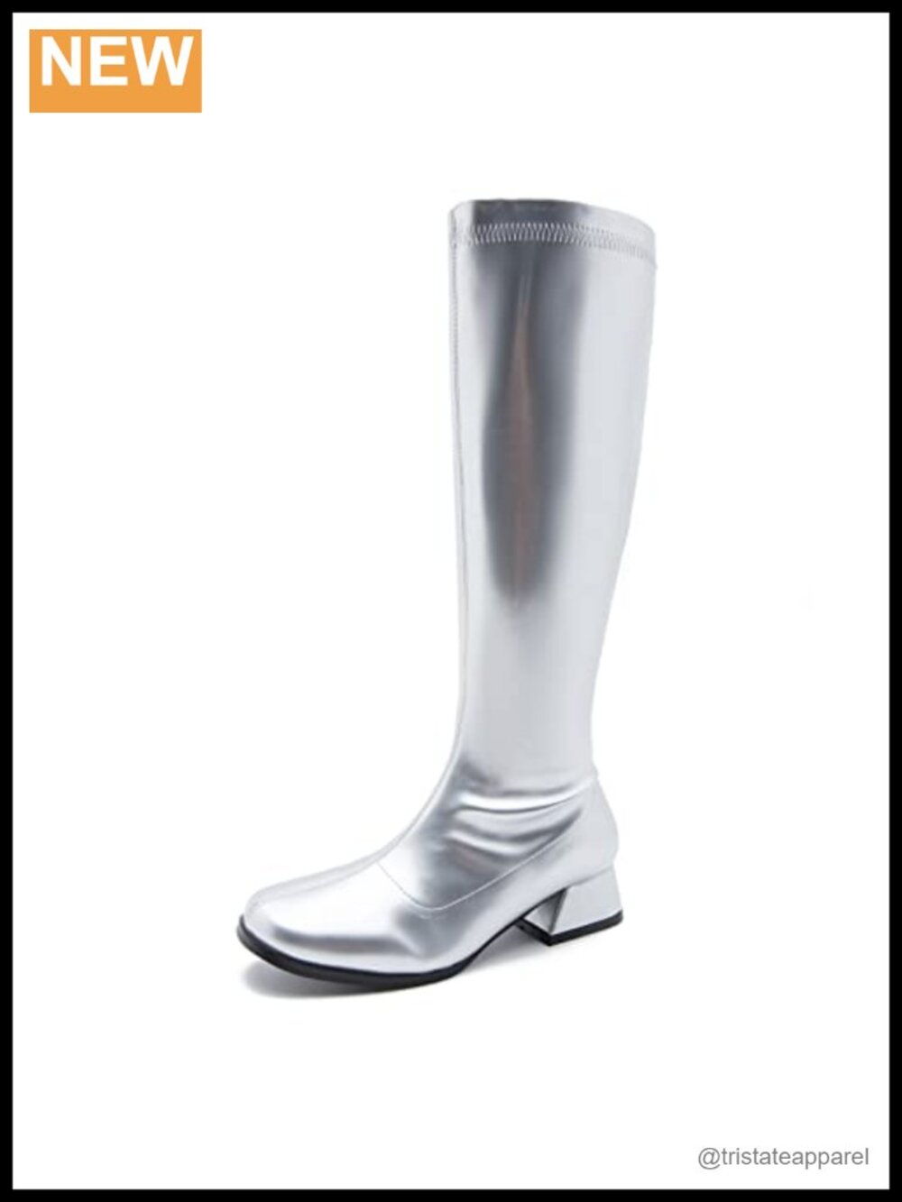 Knee High Boots for Women, Low Block Heel, Side Zipper, Synthetic Patent